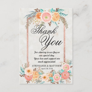 Coral Watercolor Flowers et Gold Merci Cartes