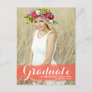 Coral Watercolor Spetter Foto Afstudeerfeest Briefkaart