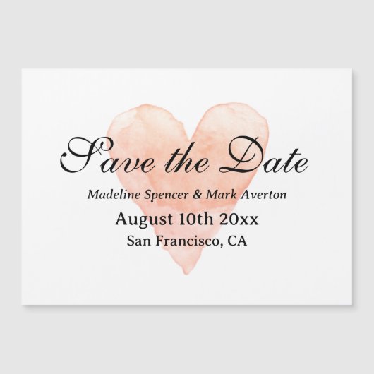 Coral waterverf hart magnetisch sparen datumkaart (Voorkant)