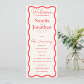 Coral Wavy Retro Wedding Programma (Staand voorkant)