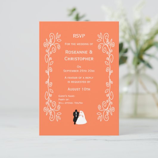 Coral Wedding RSVP Card Bride Conception de la cha (Debout devant)