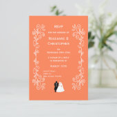 Coral Wedding RSVP Kaart Bruid Groom Design (Staand voorkant)