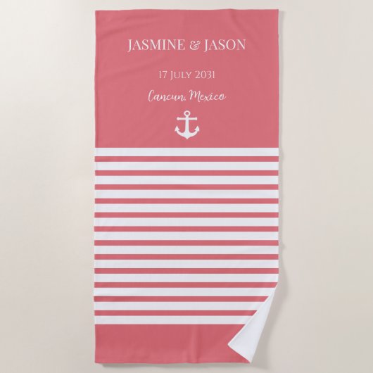 Coral White - Aangepaste bestemming bruiloft Strandlaken (Voorkant)