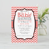 Coral White Chevron Baby shower Invitation (Debout devant)