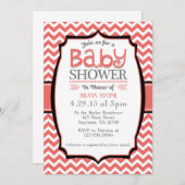 Coral White Chevron Baby shower Invitation (Devant / Derrière)