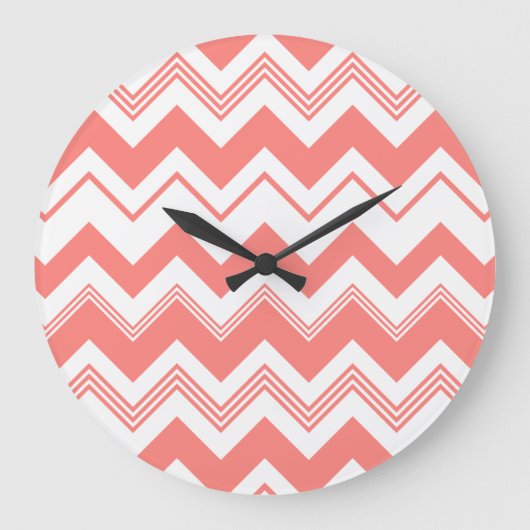 Coral White Chevron Pattern Grote Klok (Voorkant)