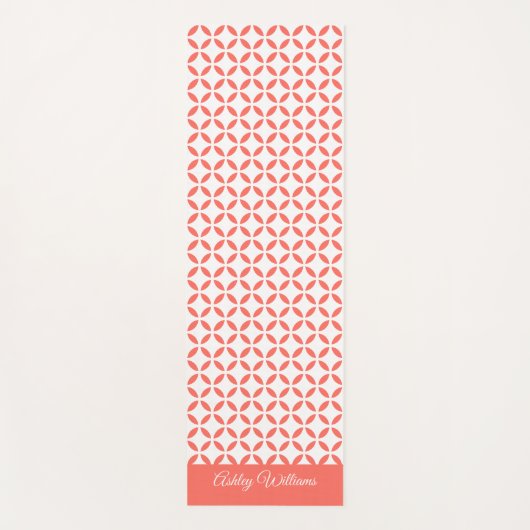 Coral White Circle Geometrische Patroonnaam Yogamat (Voorkant)