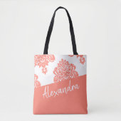 Coral White Damask Pattern Modern Personalized Draagtas (Voorkant)
