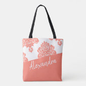 Coral White Damask Pattern Modern Personalized Draagtas (Achterkant)