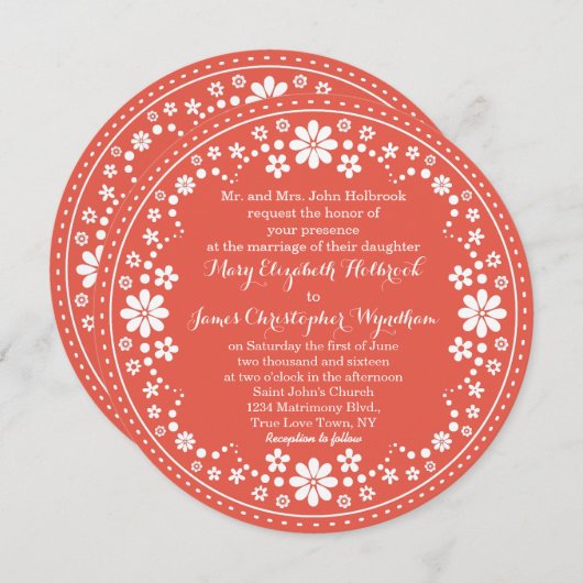 Coral White Floral Wreath Wedding Custom Kaart (Voorkant / Achterkant)