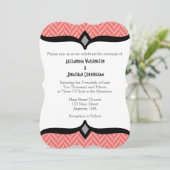 Coral White Herringbone Wedding Invitation Kaart (Staand voorkant)