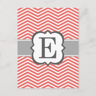 Coral White Monogram Letter E Chevron Briefkaart