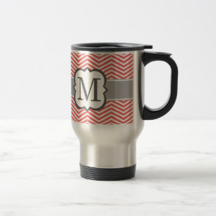 Coral White Monogram Letter M Chevron Reisbeker