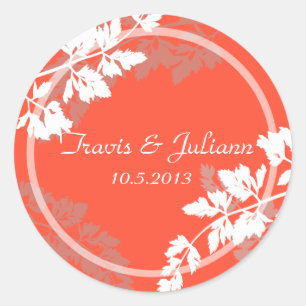Coral Woodland Leaf Monogram Ronde Sticker