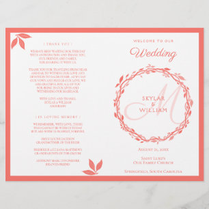 Coral Woodsy Mariage Ceremony Programme plié