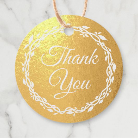 Coral Woodsy Wedding Double Sided Gold Foil Bedankjes Labels (Voorkant)