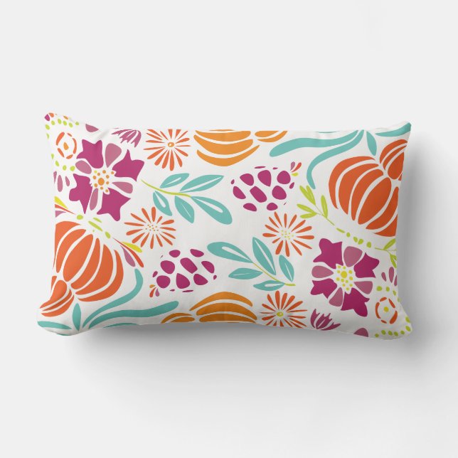 Coral Yellow Paars Green Art Deco Floral Pattern Kussen (Voorkant)