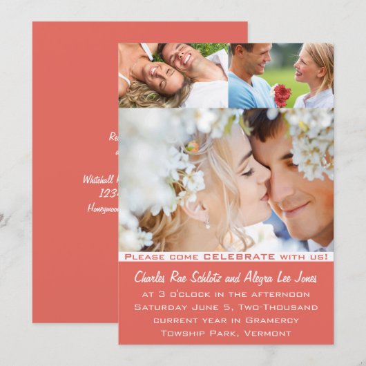 Coral Your Photo Wedding Invitations Kaart (Voorkant / Achterkant)