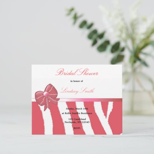 Coral Zebra Imprimer Invitation de douche nuptiale (Debout devant)