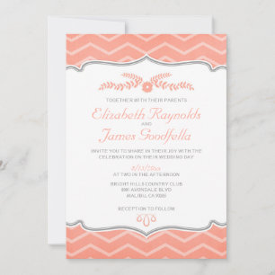Coral Zigzag Wedding Invitting Kaart