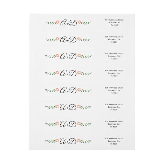 Corale perzikbloemen en initialen bruiloft (Vel)