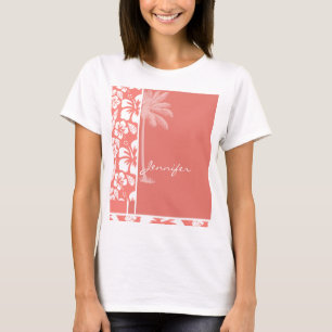 Corale roze tropische hibiscus; Zomerpalm T-shirt