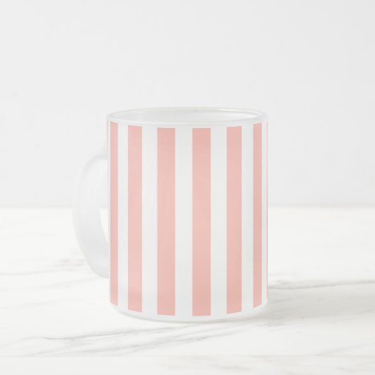 Corale strepen en witte snoepjes matglas koffiemok (Voorkant links)