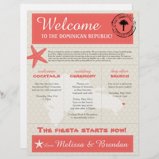 CoralWedding Welcome Letter for Dominican Republic (Voorkant / Achterkant)