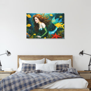 "Coralyn" - Mooie mystieke zeemeermin Canvas Afdruk