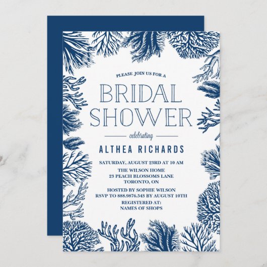 Coraux Bleus Cadre Été Douche nuptiale Invitation (Devant / Derrière)