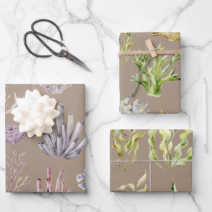 Coraux d'aquarelle en papier kraft rustique Grasse