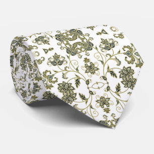 Corbata Blanca con decoración verde oliva suave Stropdas