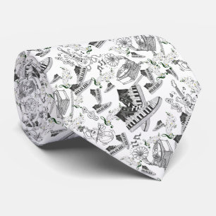 Corbata con instrummento musical y flores stropdas