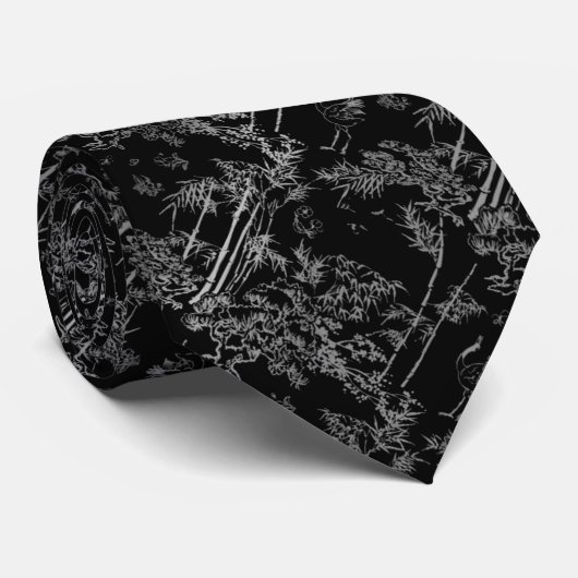 Corbata negra elegante con bambú gris stropdas (Opgerold)