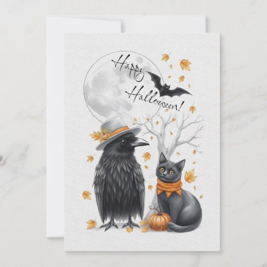 Corbeau & Chat Automne Carte d'Halloween Carte de  (Devant)