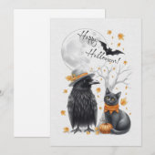 Corbeau & Chat Automne Carte d'Halloween Carte de  (Devant / Derrière)