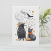 Corbeau & Chat Automne Carte d'Halloween Carte de  (Debout devant)