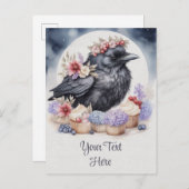 Corbeau Crow Fleurs Cupcakes Carte (Devant / Derrière)