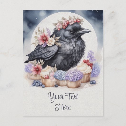 Corbeau Crow Fleurs Cupcakes Carte (Devant)