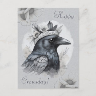 Corbeau Crow Rabe Portrait Fleurs Carte postale