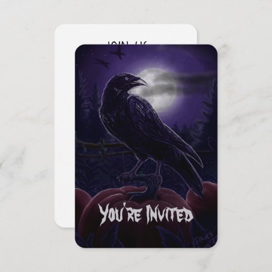Corbeau en Citrouille Patch Halloween Invitations (Devant / Derrière)