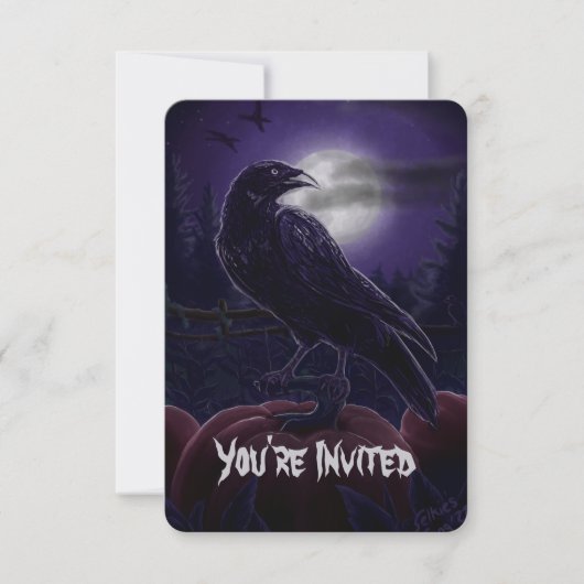 Corbeau en Citrouille Patch Halloween Invitations (Devant)