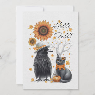 Corbeau et chat Automne Thanksgiving Carte de voeu