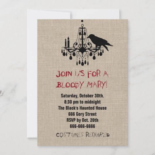 Corbeau et lustre sur Burlap Halloween Invitation (Devant)