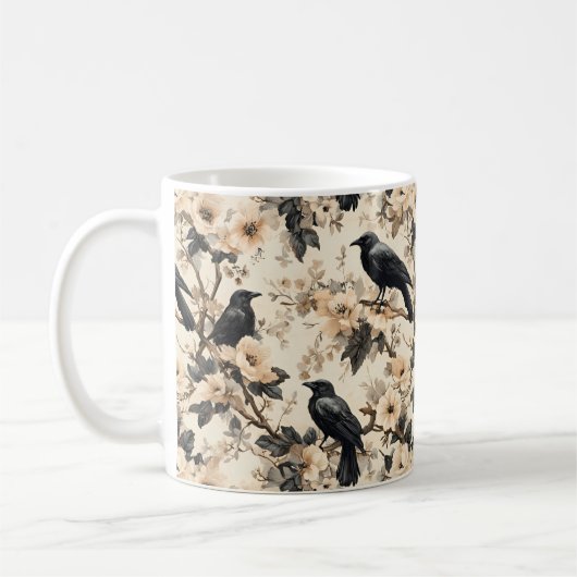 Corbeau motif croix fleurs Mug (Gauche)