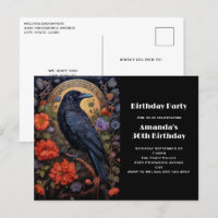 Corbeau noir avec fleurs Invitation gothique