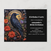 Corbeau noir avec fleurs Invitation gothique (Devant)