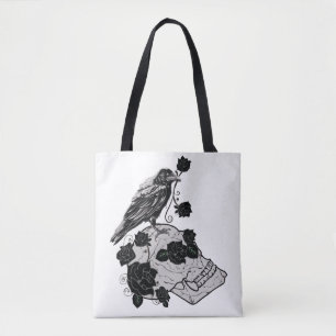 Corbeau noir et sac crâne - Roses