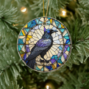 Corbeau noir Oiseau céramique Ornement décoratif