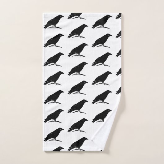 Corbeau Noir Oiseau Halloween Peinture Ensemble de (Serviette à main)